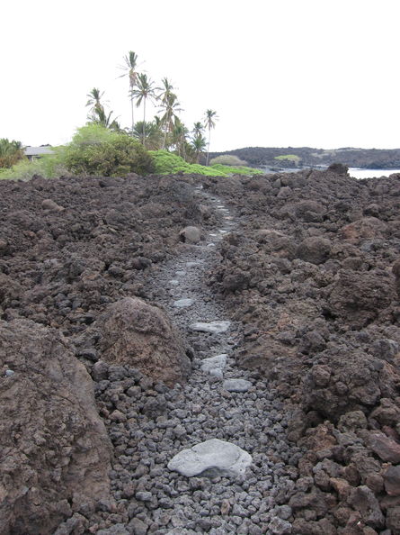 A section of the Ala Kahakai in Kiholo with intact paving stones, leading to Luahinewai. Ala Kahakai Kiholo 2049.jpg